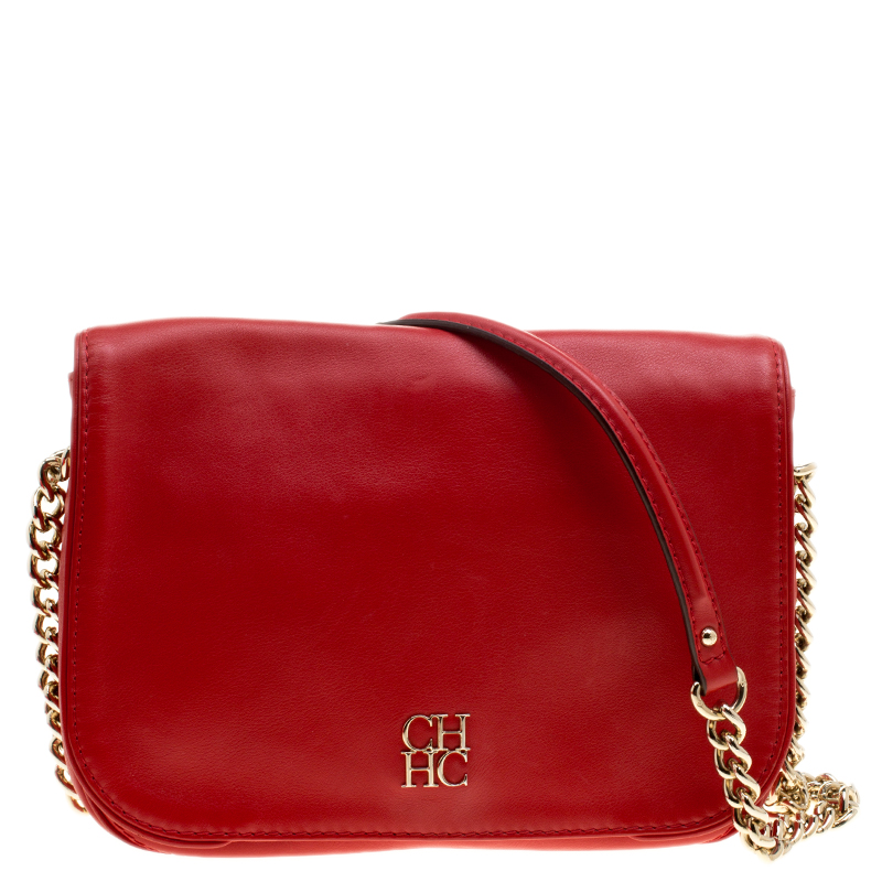 Pre Owned Carolina Herrera Red Leather New Baltazar Flap Shoulder Bag