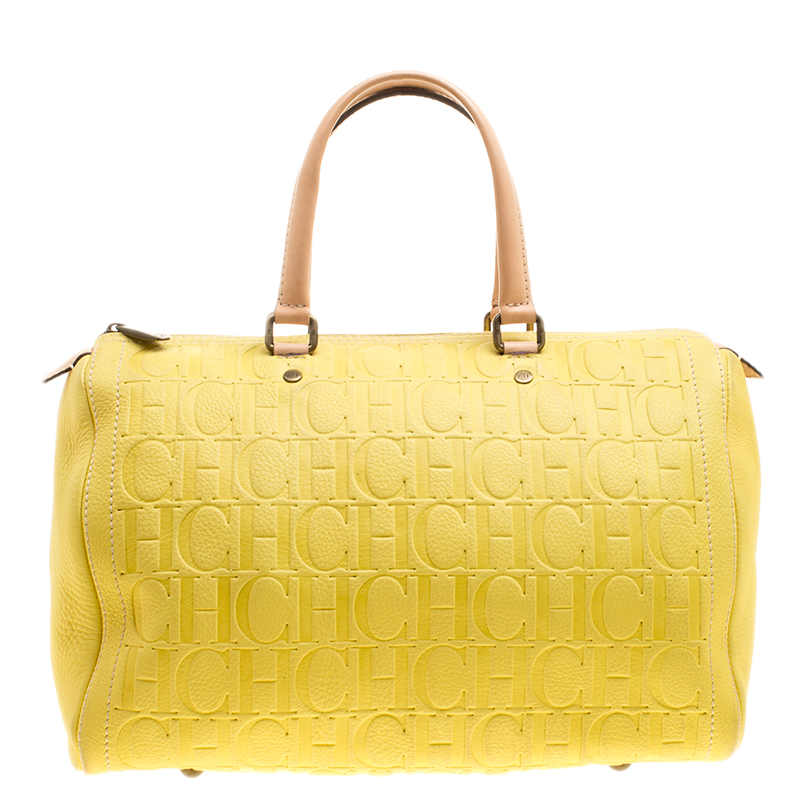 Carolina Herrera Yellow Monogram Leather Large Andy Boston Bag Carolina ...