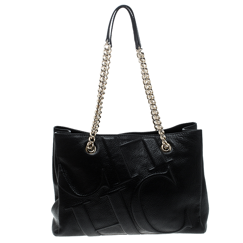 Pre Owned Carolina Herrera Black Leather Chain Tote
