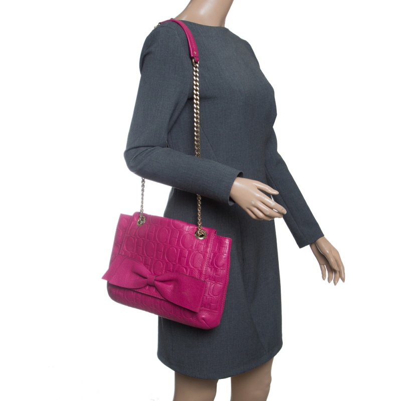 

Carolina Herrera Hot Pink Monogram Leather Audrey Shoulder Bag