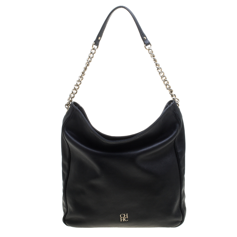 Pre Owned Carolina Herrera Black Leather Shoulder Bag