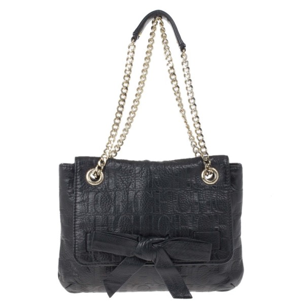 Pre Owned Carolina Herrera Black Monogram Leather Small Audrey Shoulder Bag