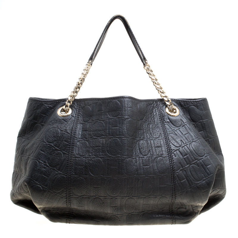 Carolina Herrera Black Monogram Leather Shoulder Bag Carolina Herrera ...