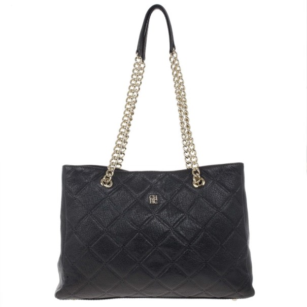 Pre Owned Carolina Herrera Black Quilted Shopper Tote
