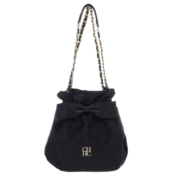 Pre Owned Carolina Herrera Bow Drawstring Chain Hobo Small