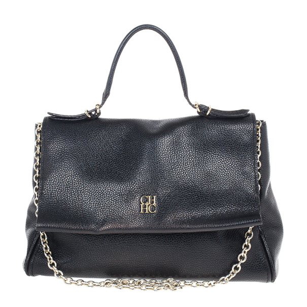 Pre Owned Carolina Herrera Black Minueto Flap Bag