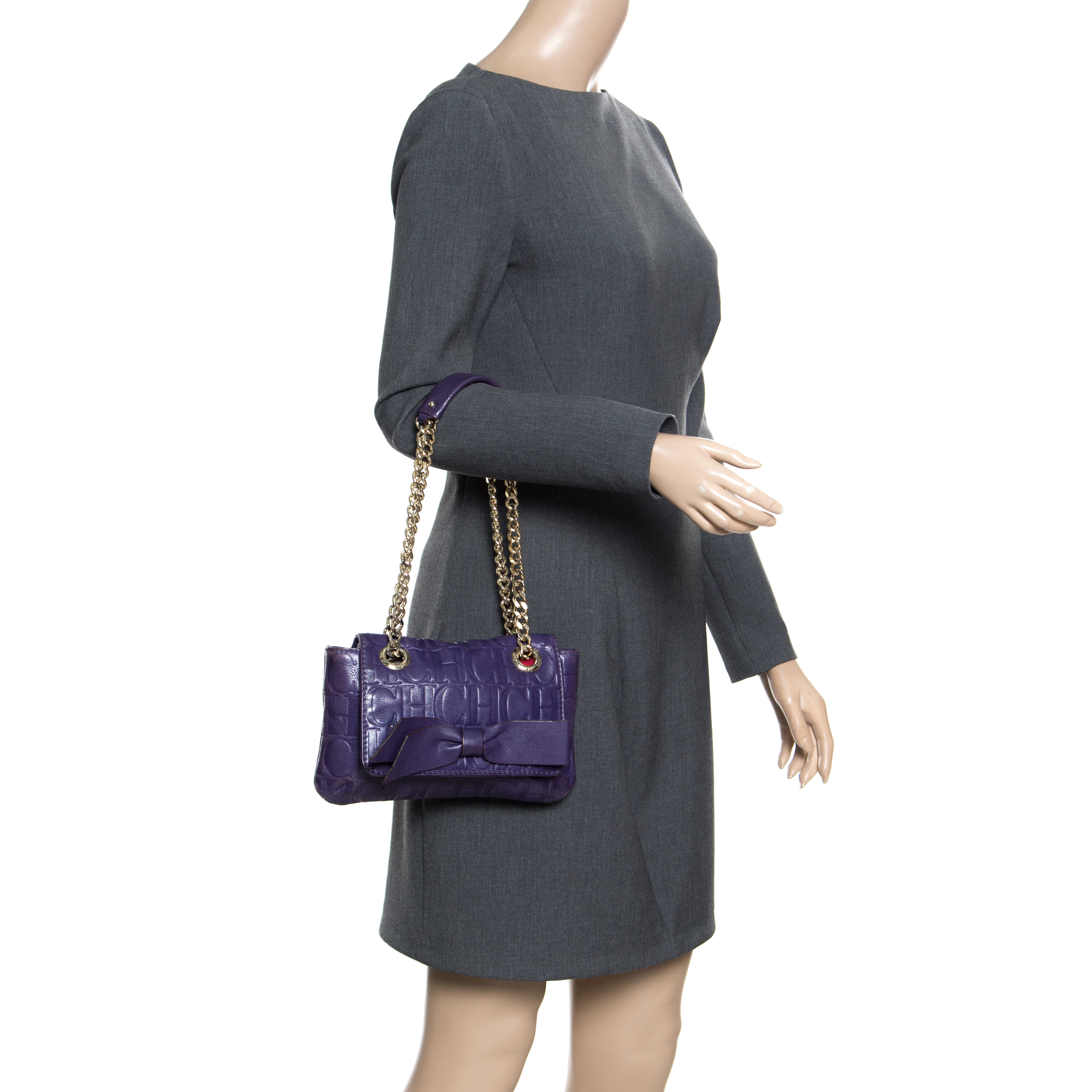 

Carolina Herrera Purple Monogram Leather Audrey Shoulder Bag