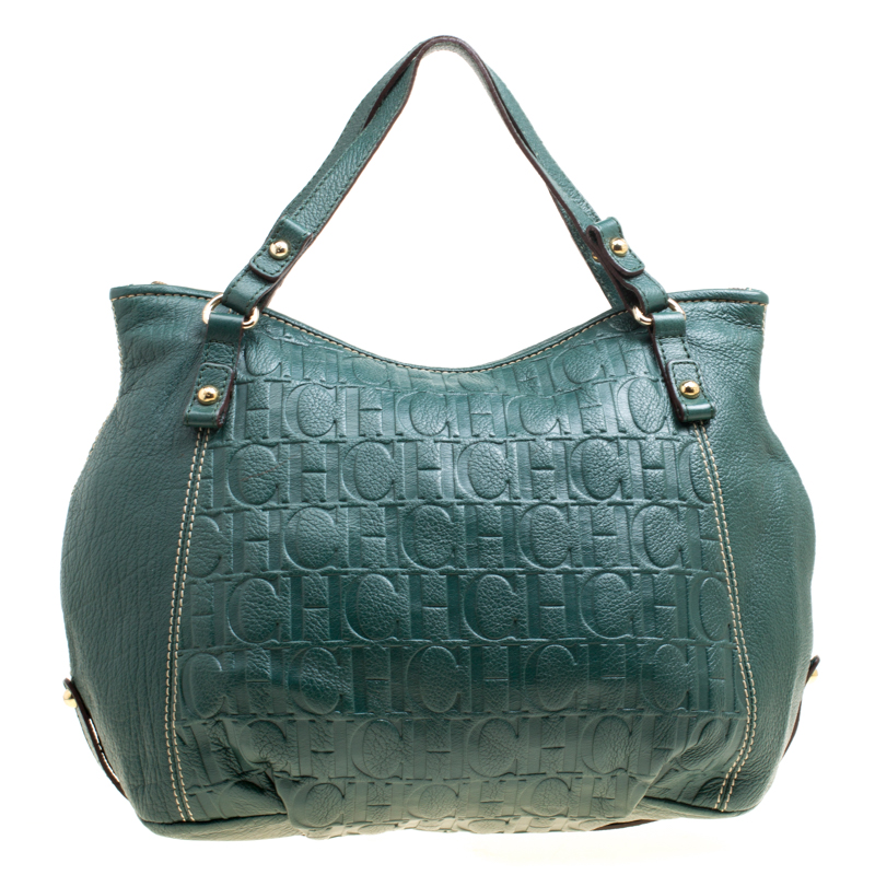 Pre Owned Carolina Herrera Green Leather Hobo