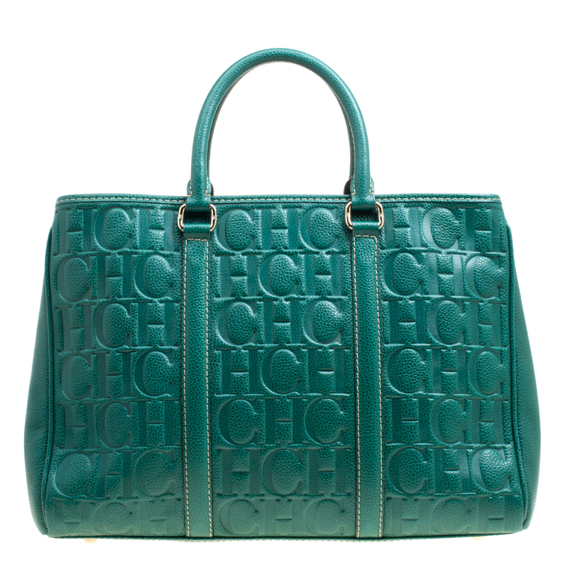 Pre Owned Carolina Herrera Green Leather Matteo Tote