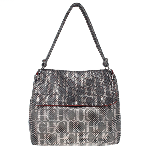 Pre Owned Carolina Herrera Perforated Flap Shoulder Bag