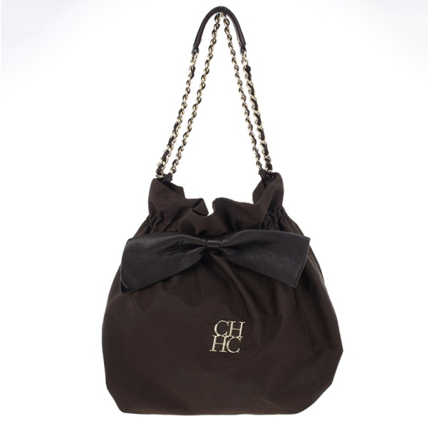 Pre Owned Carolina Herrera Bow Drawstring Chain Hobo