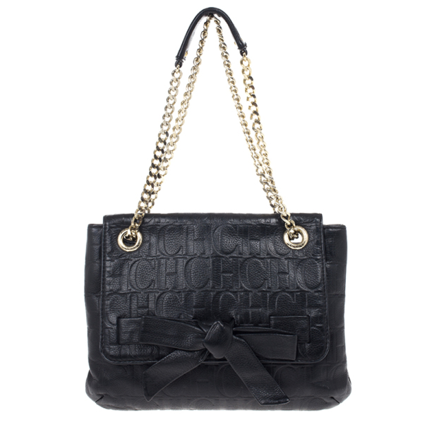 Pre Owned Carolina Herrera ‘Audrey’ Black Monogram Embossed Bag