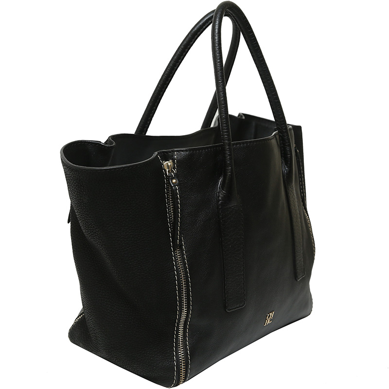 

Carolina Herrera Black Leather Zip Tote