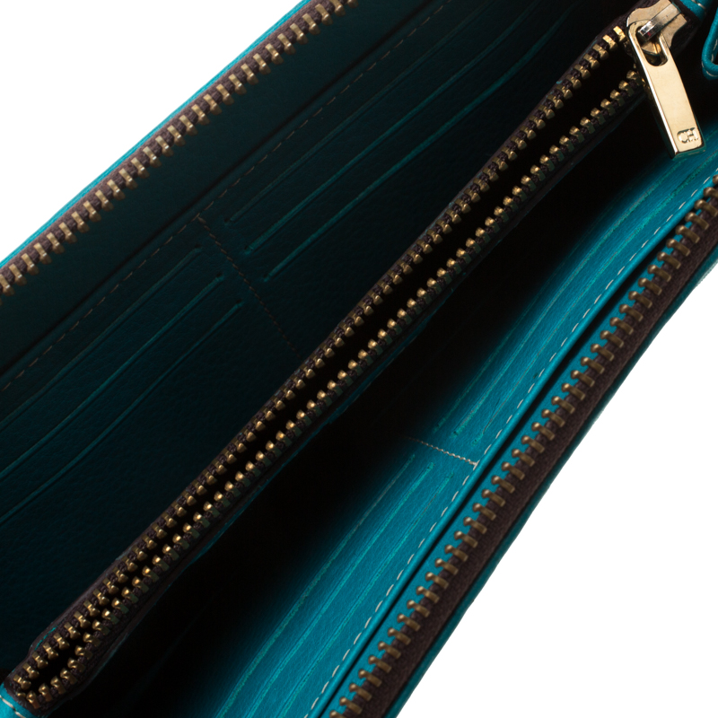 

Carolina Herrera Blue Monogram Leather Zip Around Wallet