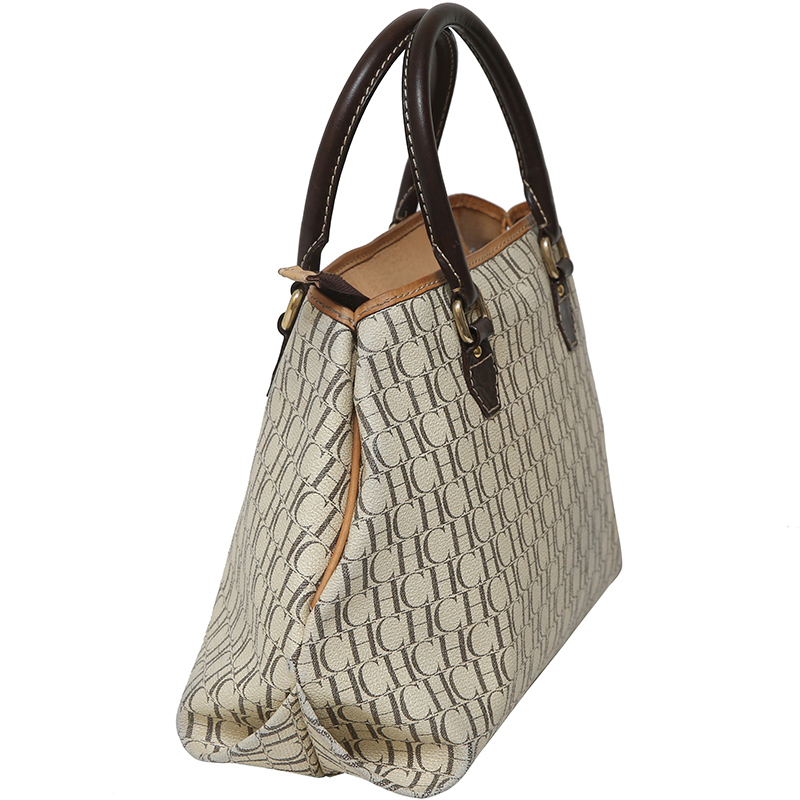 

Carolina Herrera Beige/Brown Monogram Coated Canvas Satchel Bag