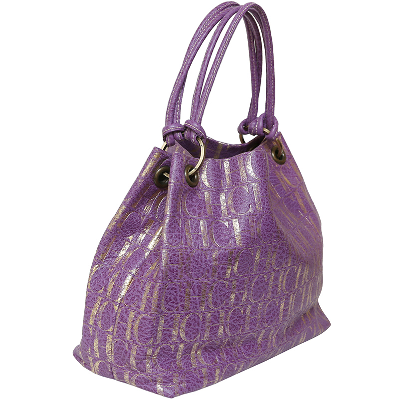 

Carolina Herrera Purple Monogram Leather Shoulder Bag