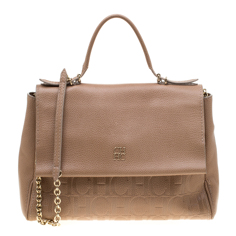 مملوكة مسبقًا Carolina Herrera Light Brown Leather Minuetto Top Handle Bag
