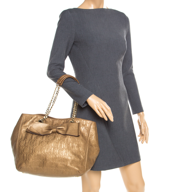 

Carolina Herrera Gold Monogram Leather Audrey Tote