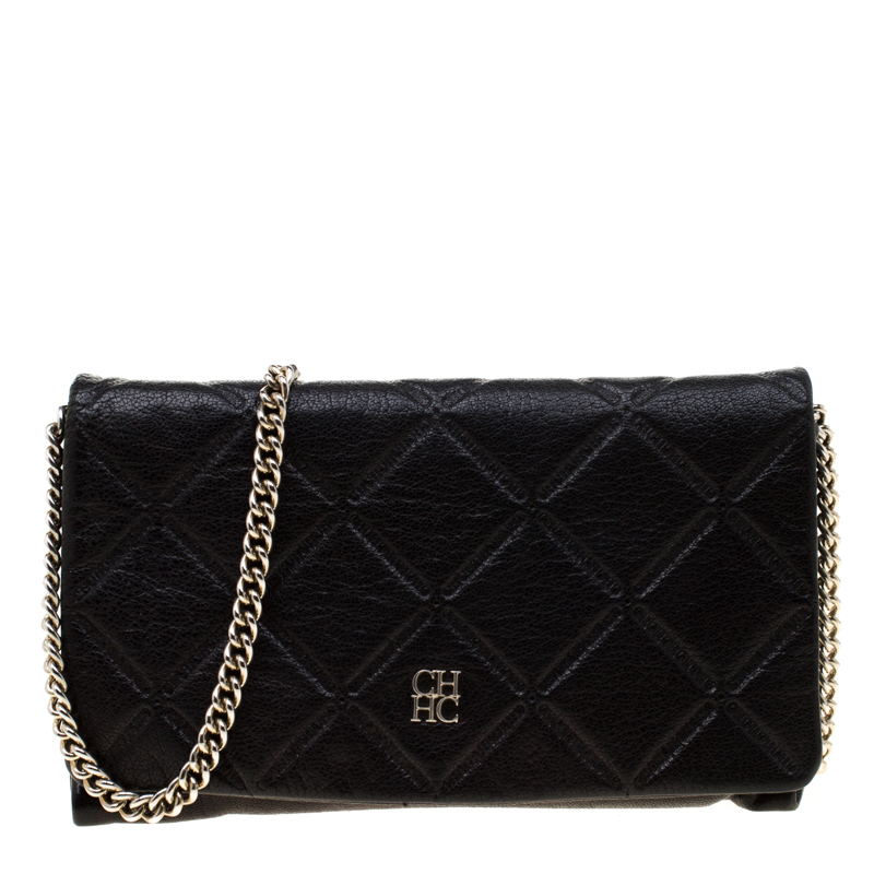 Pre Owned Carolina Herrera Black Leather Crossbody Bag