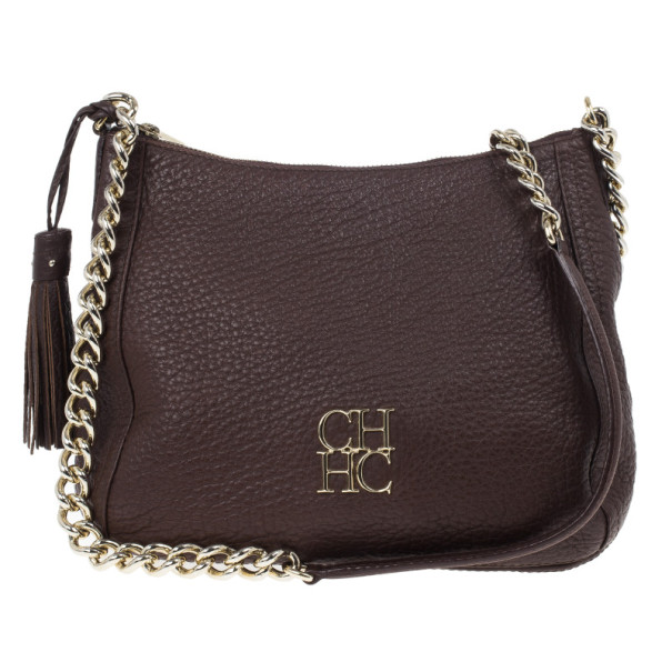 Pre Owned Carolina Herrera Brown Pebbled Leather Maria Bag