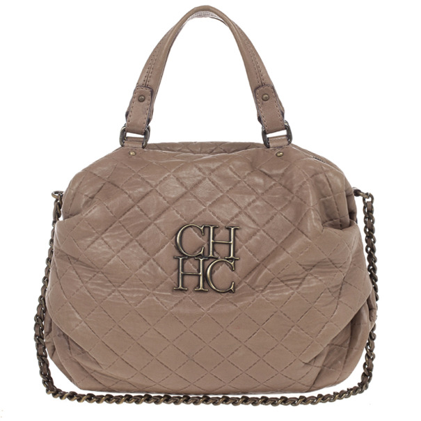 Pre Owned Carolina Herrera Brown Quilted Convertible Tote 