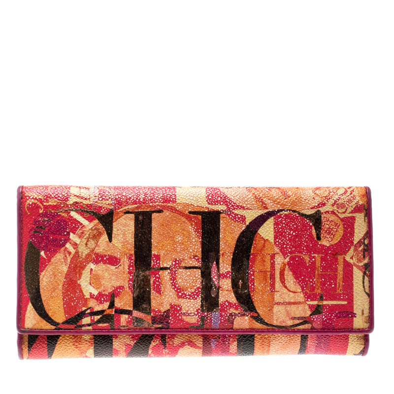 Pre Owned Carolina Herrera Multicolor Painted Monogram Leather Trifold Wallet