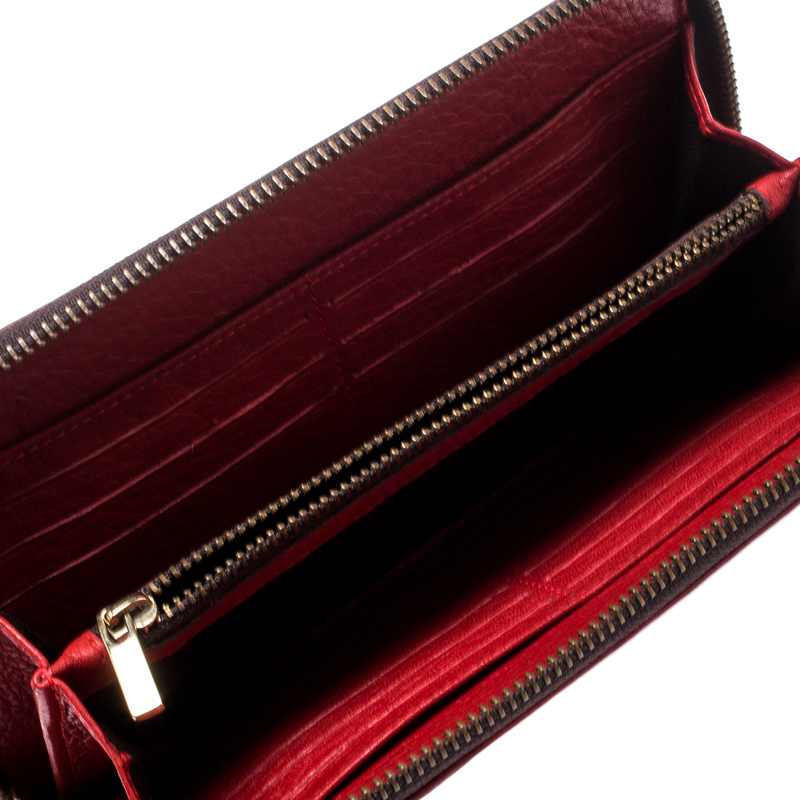 

Carolina Herrera Red Monogram Leather Zip Around Wallet