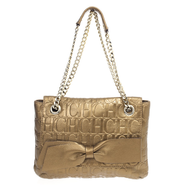Pre Owned Carolina Herrera ‘Holly’ Bronze Monogram Embossed Bag