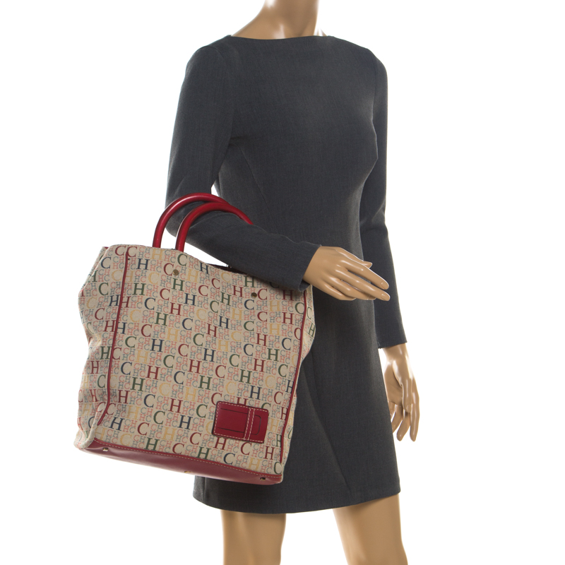 

Carolina Herrera Multicolor Canvas and Leather Trim Shopper Tote