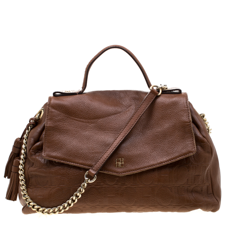 Carolina Herrera Brown Leather Minuetto Top Handle Bag