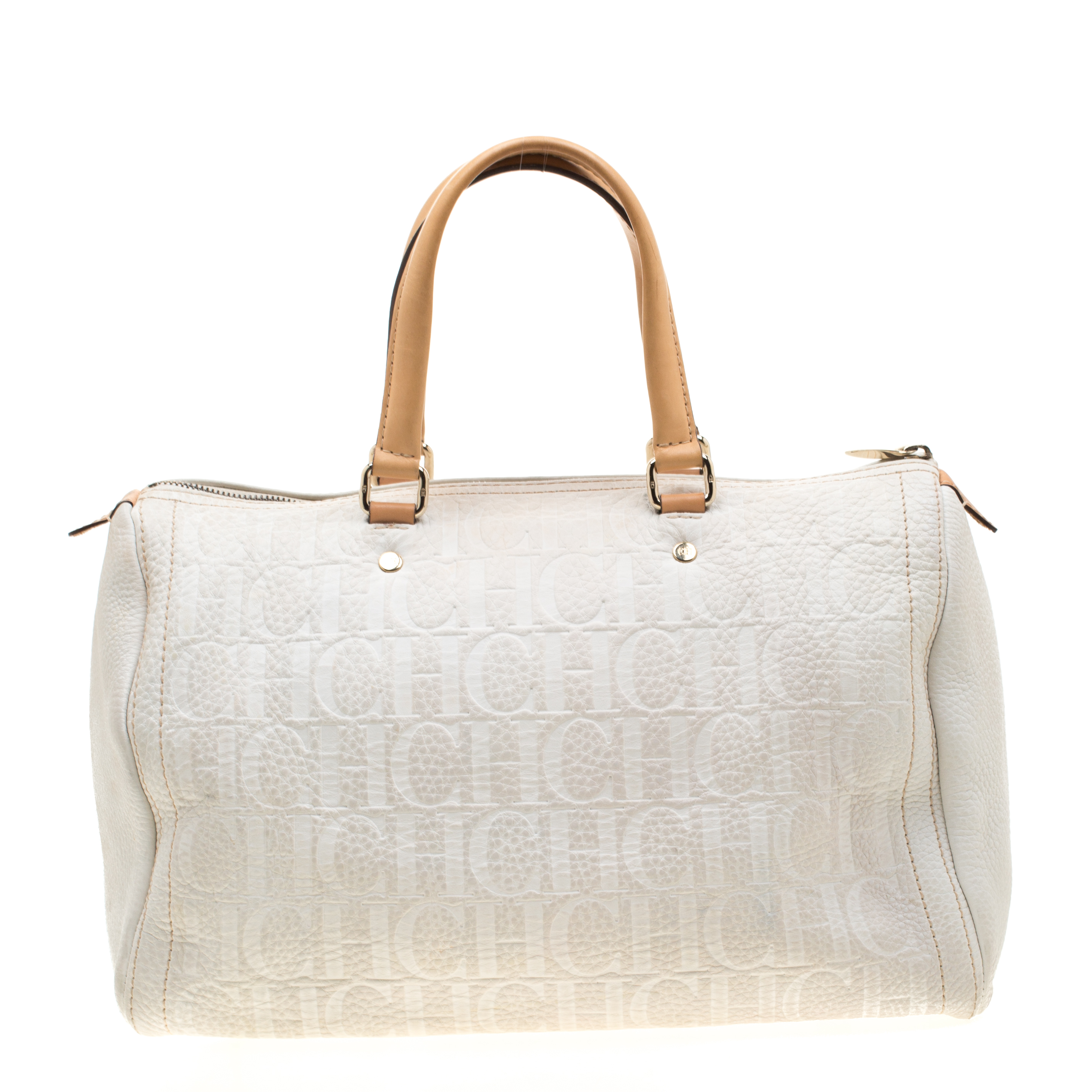 CH CAROLINA HERRERA Linen Embossed Boston Bag - More Than You Can Imagine