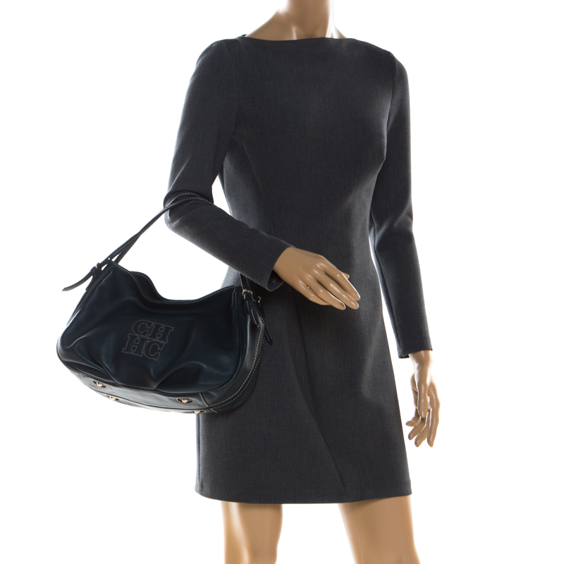

Carolina Herrera Dark Green Leather CH Logo Tote