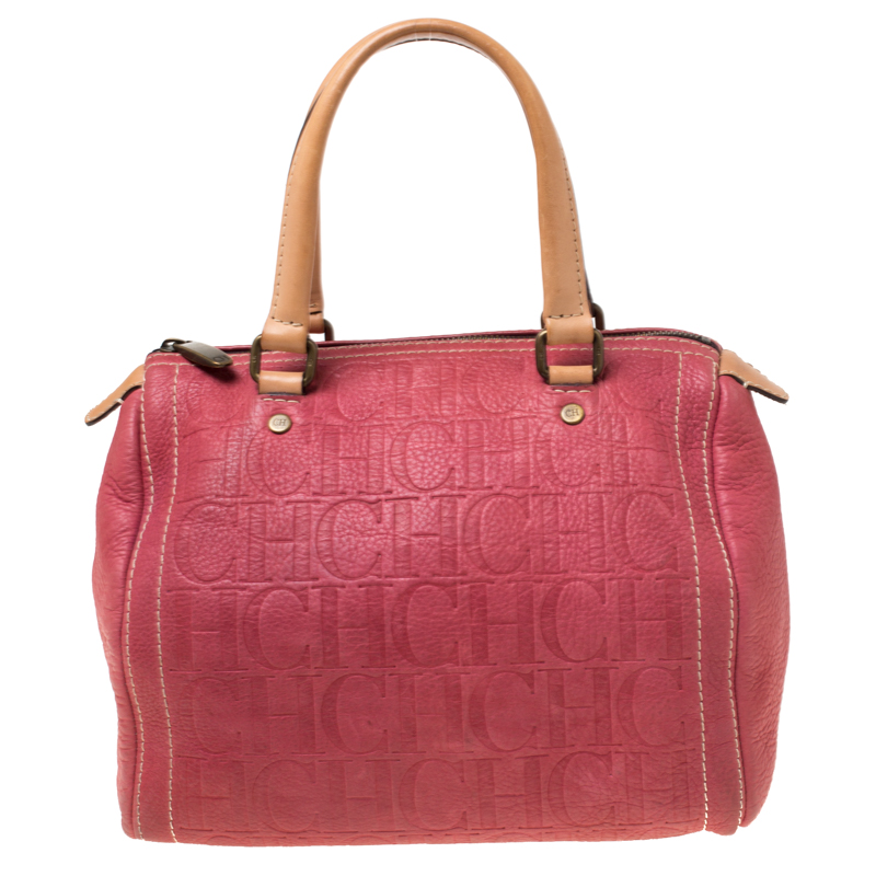 Carolina Herrera Pink Monogram Leather Andy Boston Bag