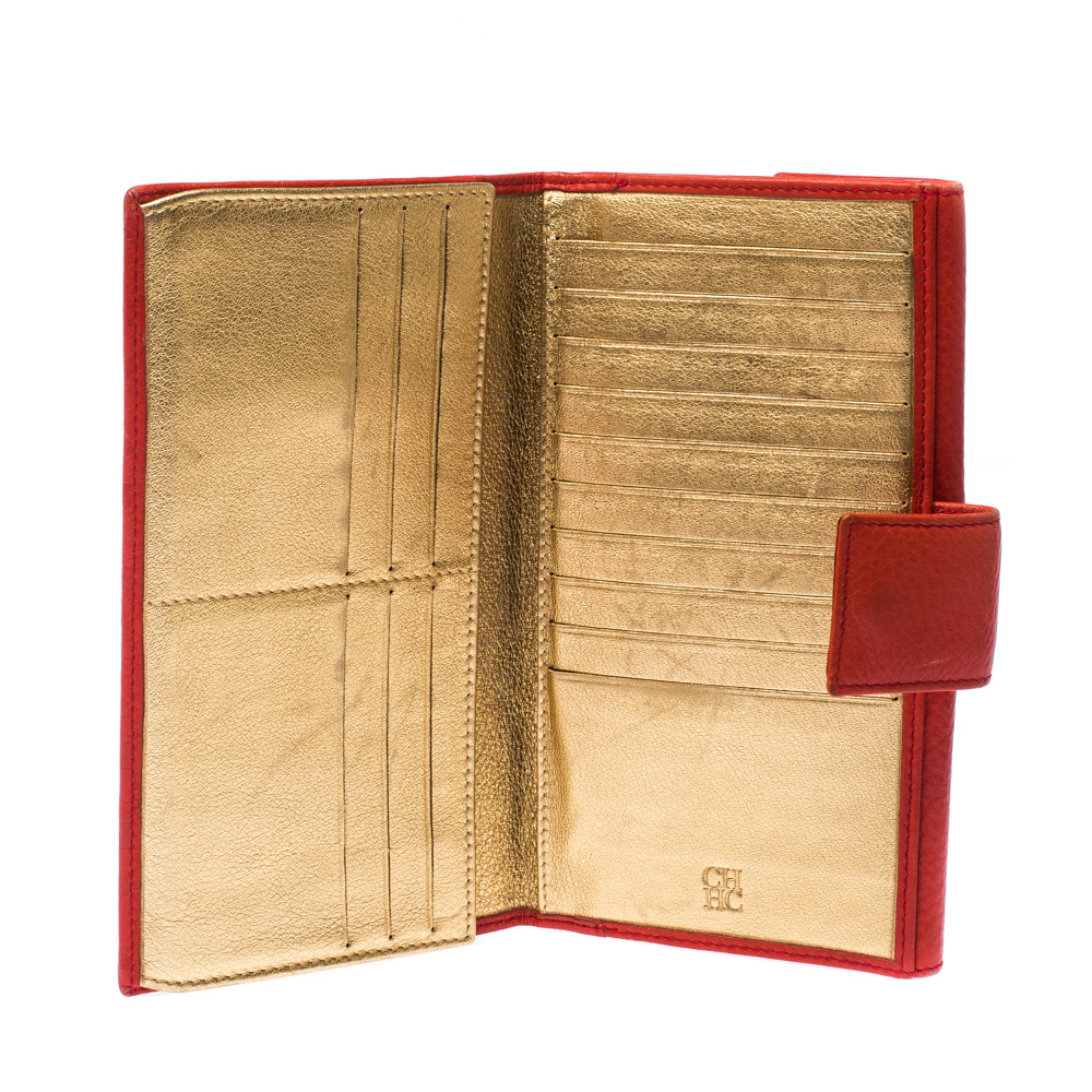

Carolina Herrera Orange Monogram Leather Flap Wallet