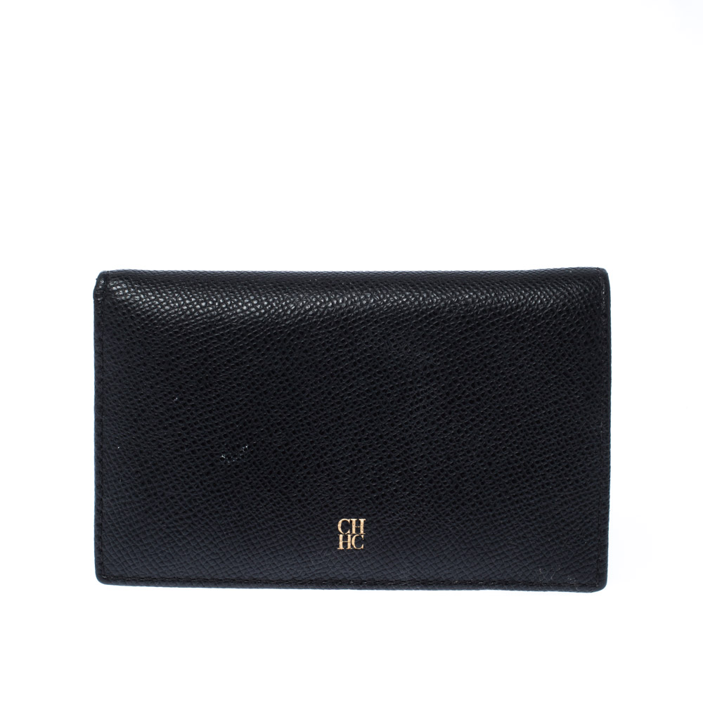 Pre Owned Carolina Herrera Black Leather Bifold Wallet