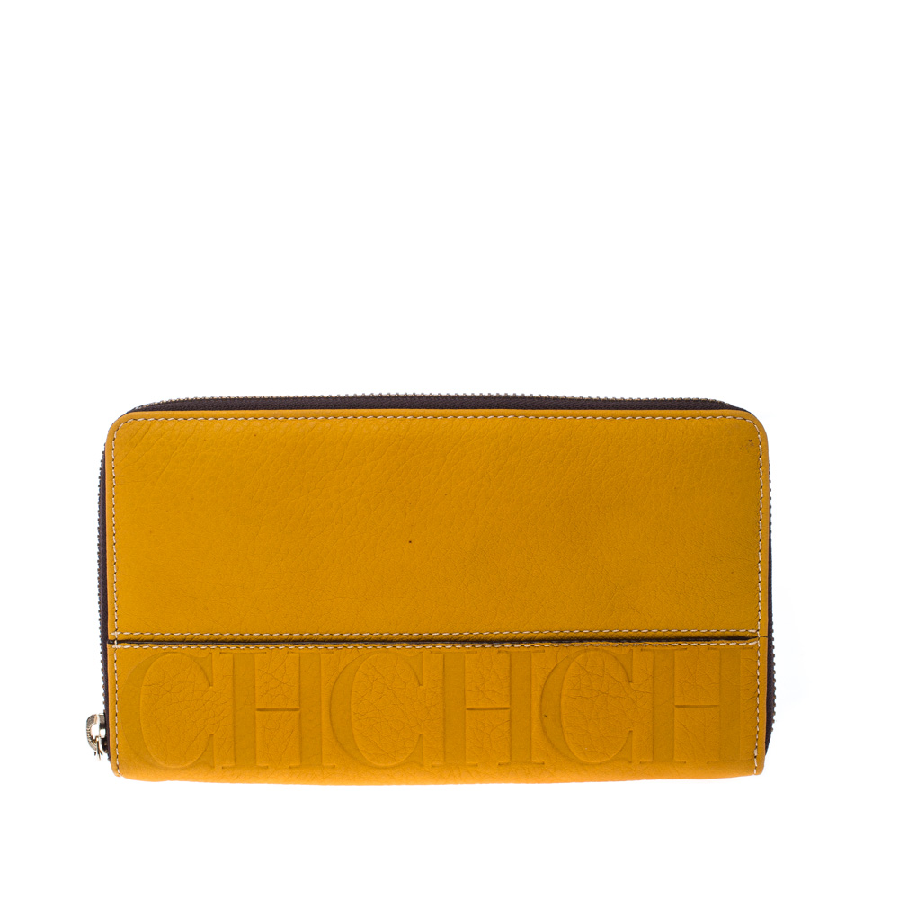 Pre Owned  Carolina Herrera Mustard Leather Zip Around Wallet