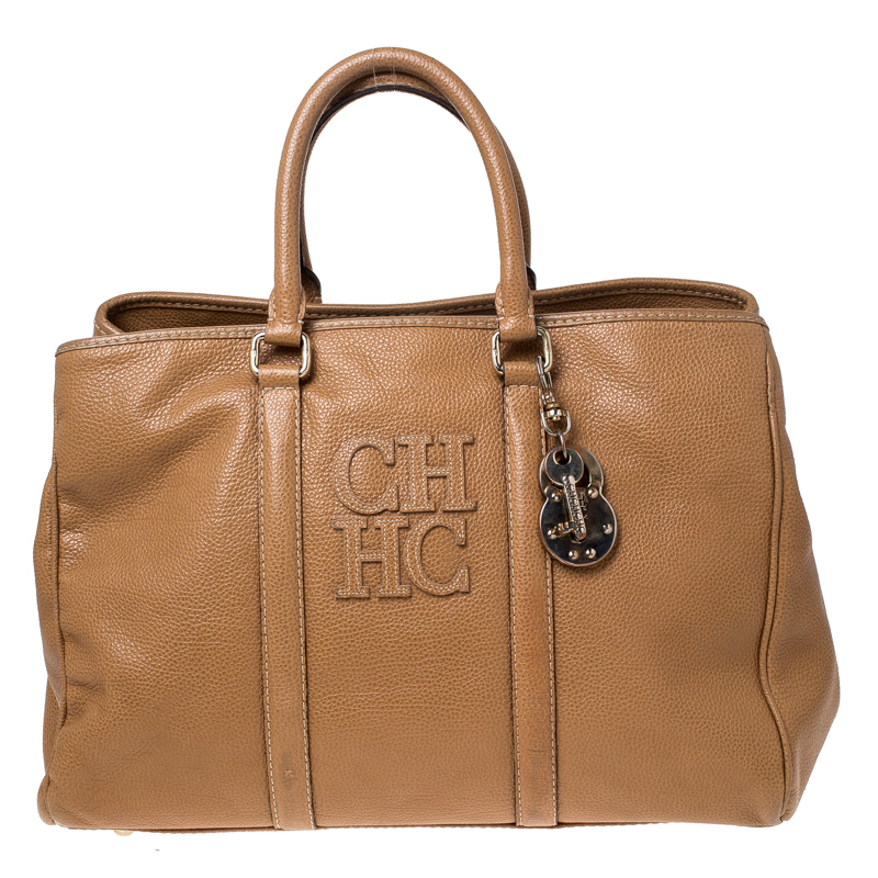 Pre Owned Carolina Herrera Caramel Leather Matteo Tote