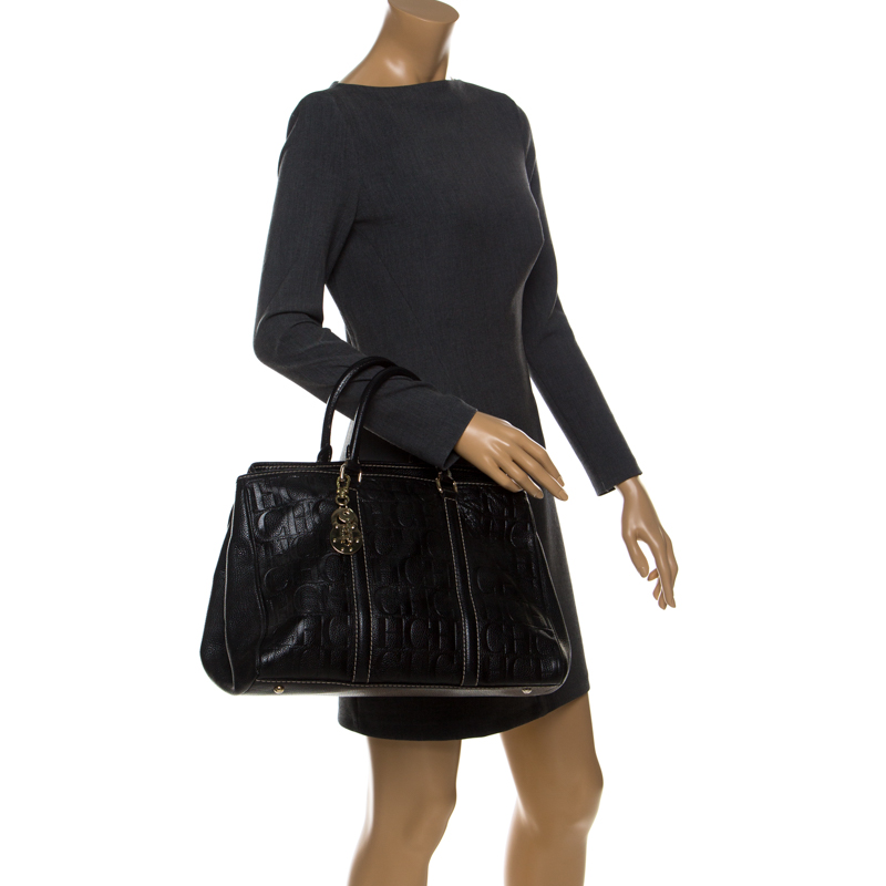 

Carolina Herrera Black Monogram Leather Matteo Tote