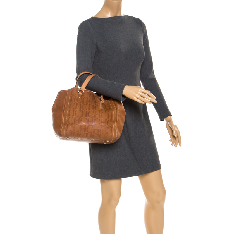 

Carolina Herrera Brown Monogram Leather Andy Tote