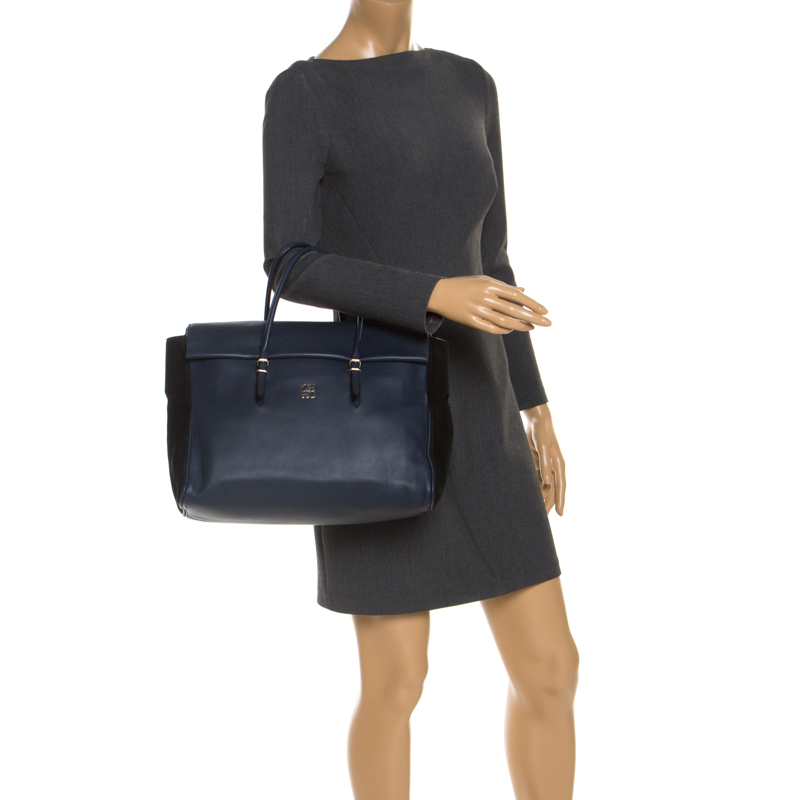 

Carolina Herrera Navy Blue/Black Leather Flap Satchel