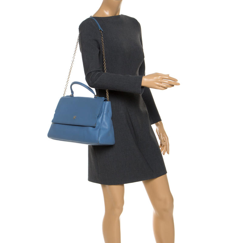 

Carolina Herrera Blue Leather Minuetto Flap top Handle Bag