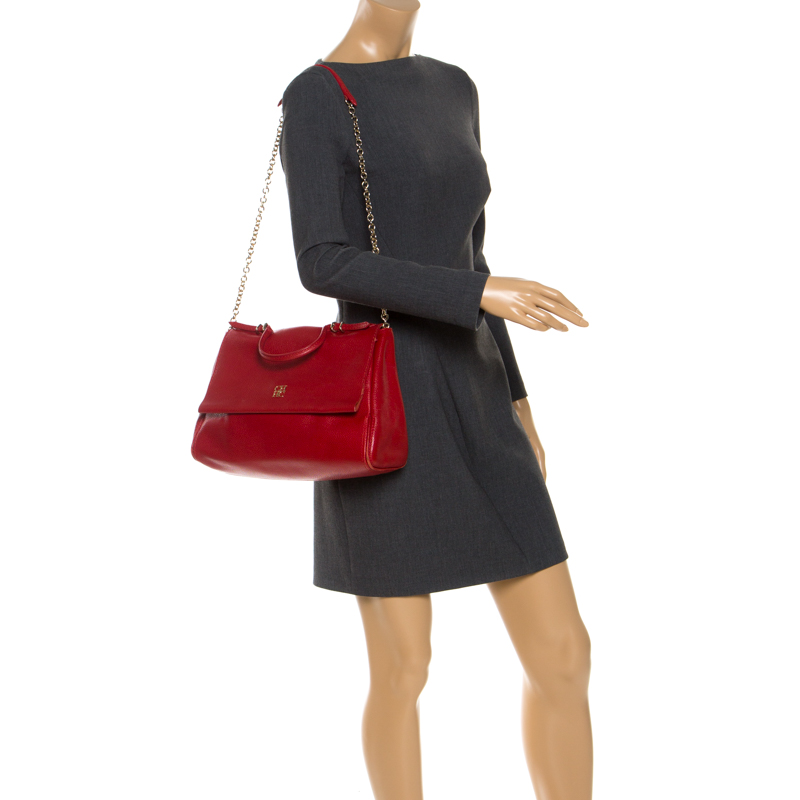 

Carolina Herrera Red Leather Minuetto Flap Top Handle Bag