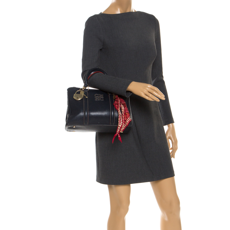 

Carolina Herrera Black Pebbled Leather Matteo Tote