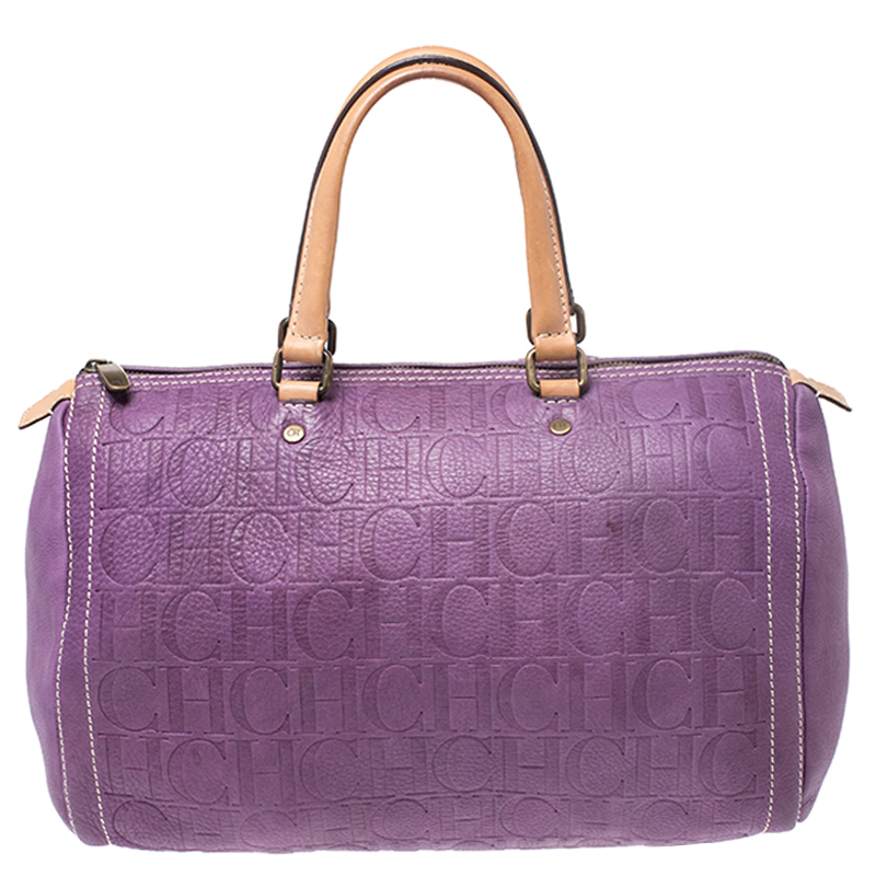 Pre Owned Carolina Herrera Light Purple Monogram Leather Andy Boston Bag