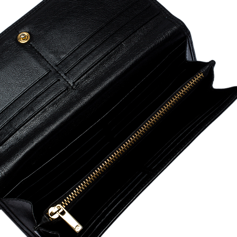 

Carolina Herrera Black Lasercut Leather Flap Continental Wallet