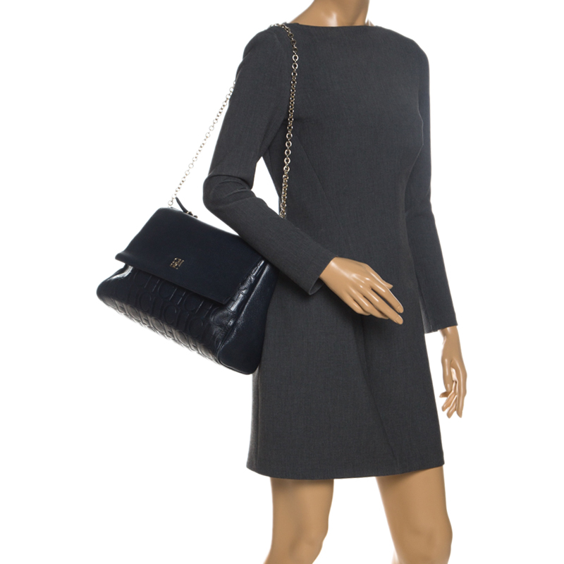 

Carolina Herrera Navy Blue Leather Minueto Flap Bag