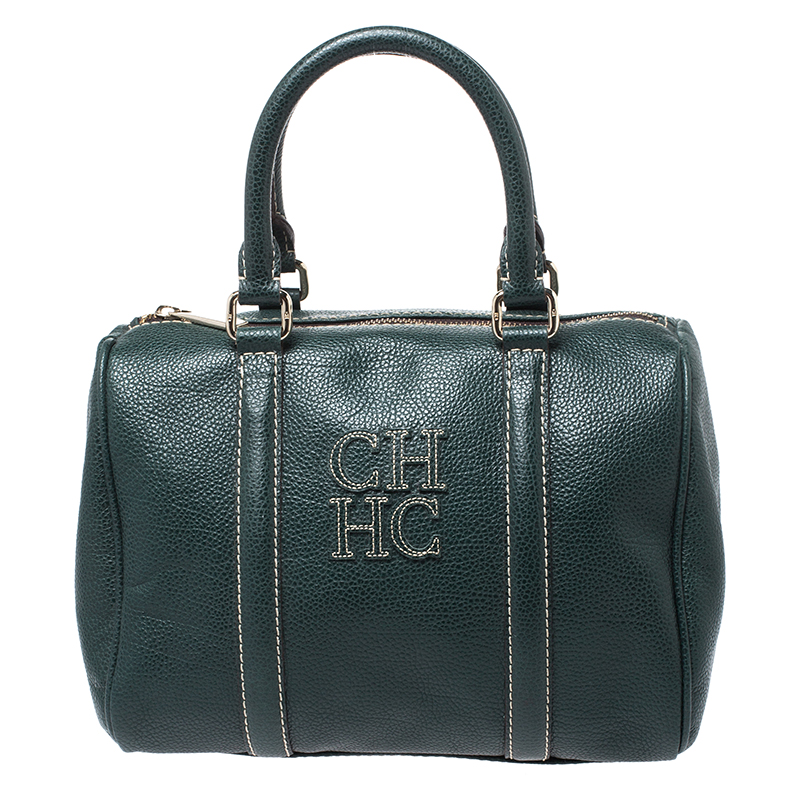 Pre Owned Carolina Herrera Green Leather Andy Boston Bag