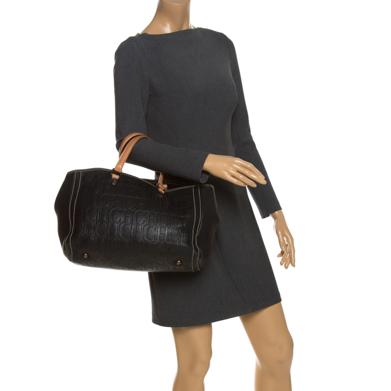 

Carolina Herrera Black Monogram Leather Tote