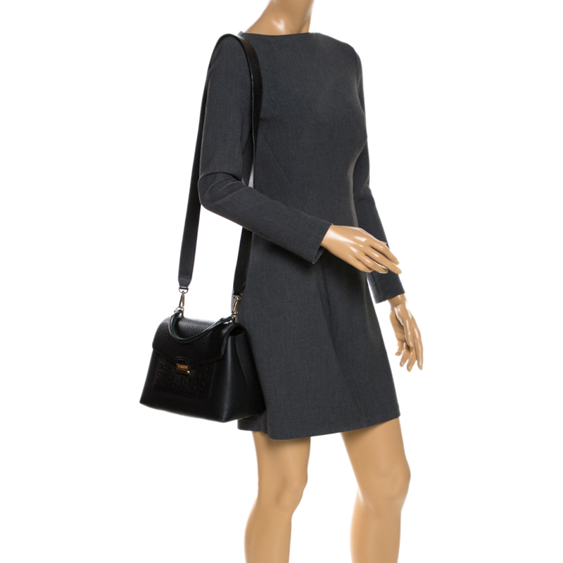 

Carolina Herrera Blue Monogram Leather Top Handle Bag, Black