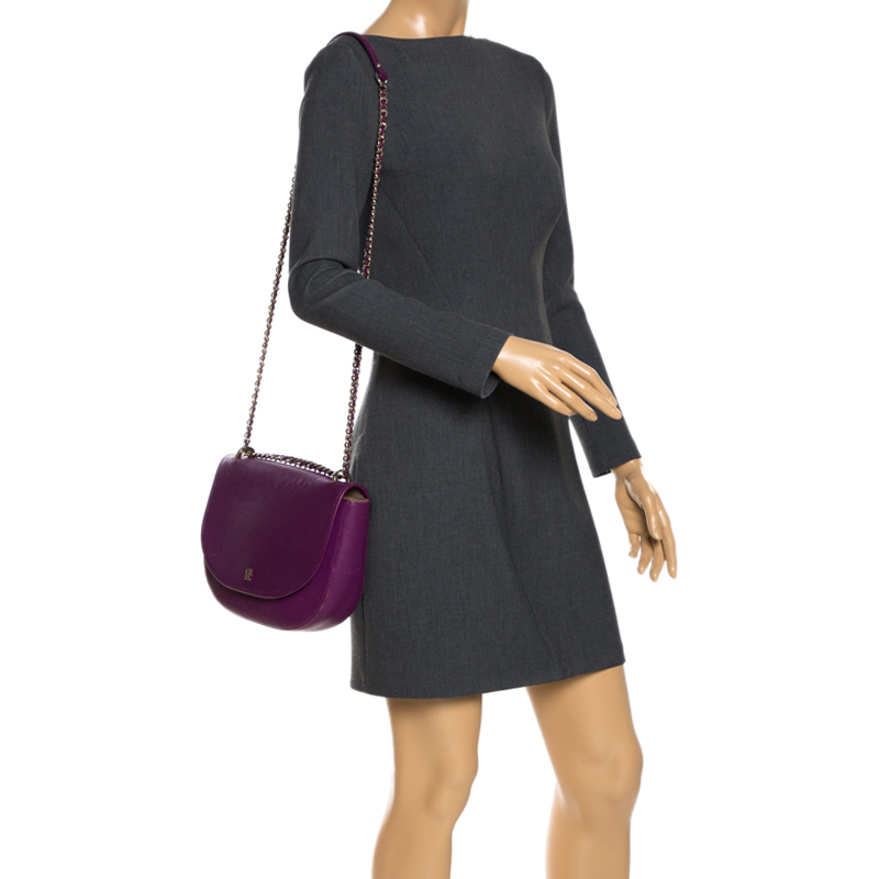 

Carolina Herrera Purple Leather Flap Chain Shoulder Bag